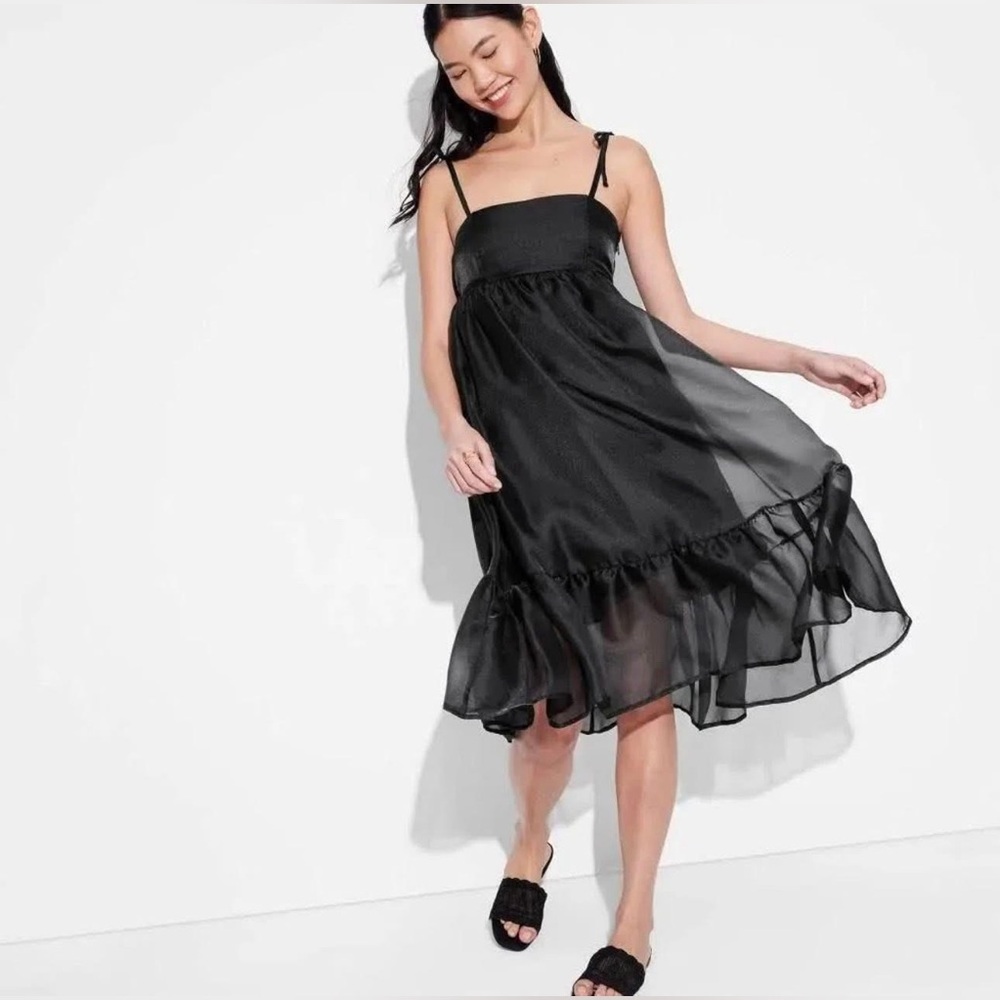 Wild Fable Organza Chiffon Overlay Feminine Midi Babydoll Dress Black XXS nwt